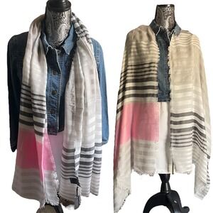 Mint Velvet Striped Scarf Pink‎ Grey White Oversized Lightweight